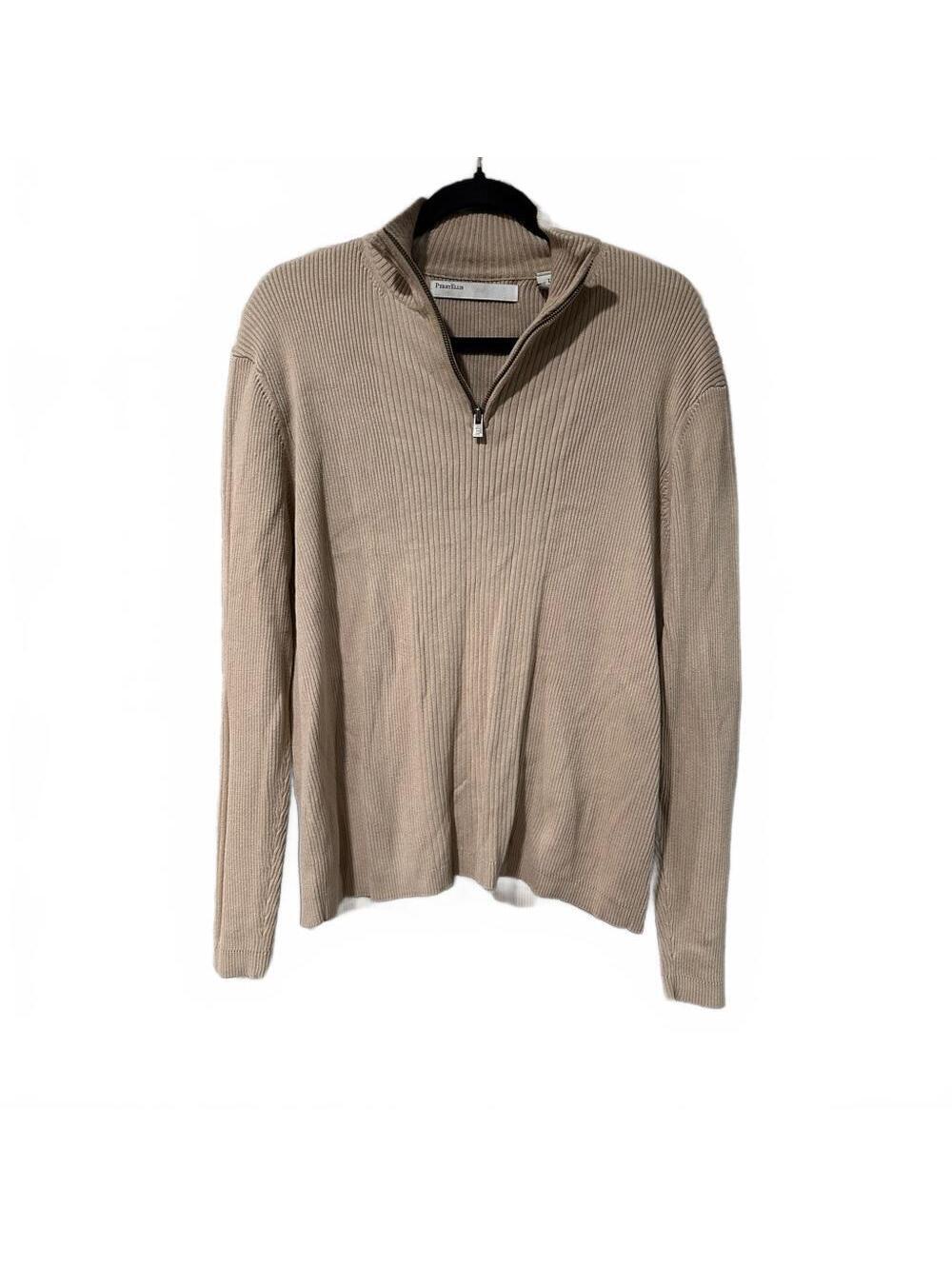 Perry Ellis Men’s Beige Ribbed Half-Zip Sweater